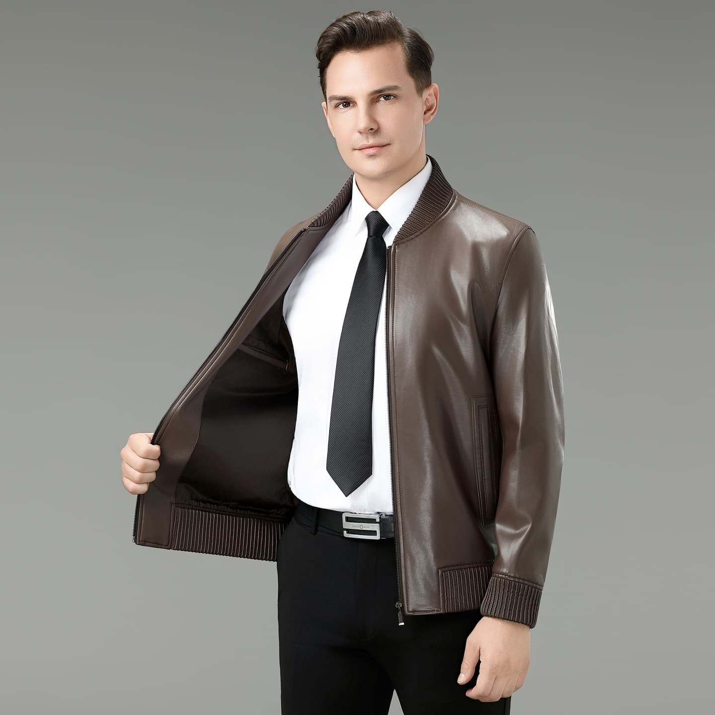 Haining Sheepskin Leather Jacket Men 2025 Autumn Winter Casual Baseball Fashion Versatile Outerwear