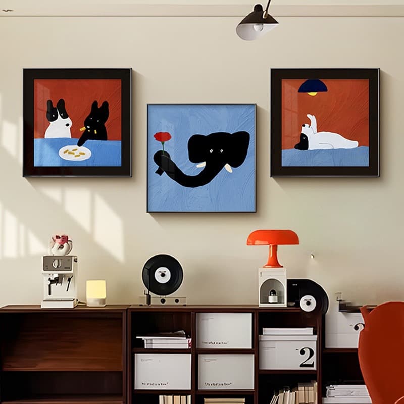 Cartoon Decor Dopamine Retro Living Room Sofa Hanging, Children's Room Combination Mural Modern Art