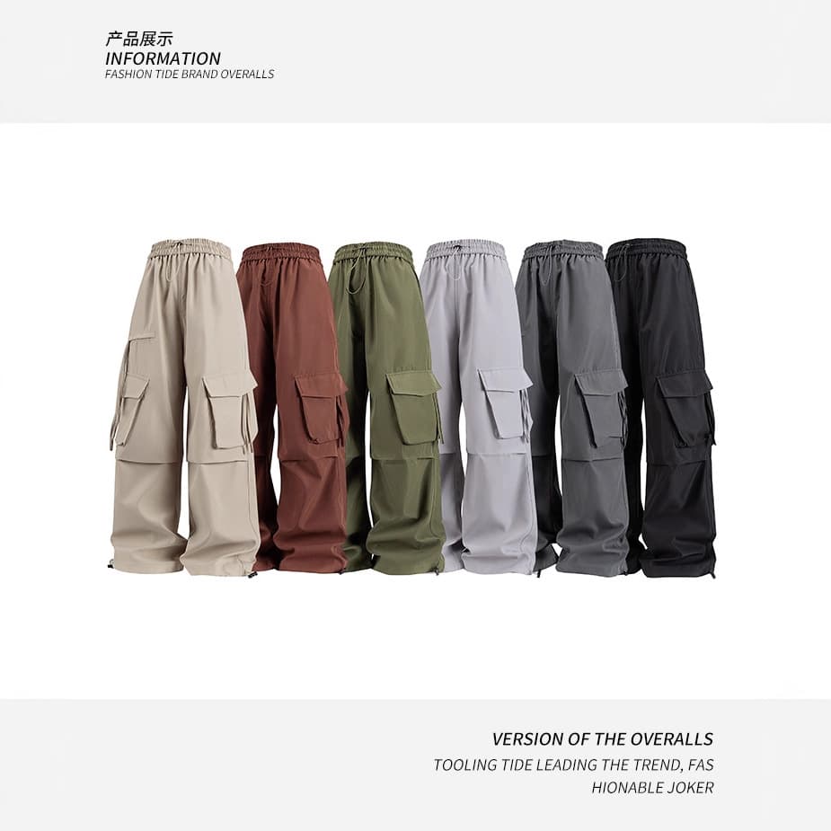 Cross-border American-style Cargo Pants Quick-Dry Summer New Drawstring Joggers Wide-Leg Sports Pants Loose Casual Pants for Men and Women