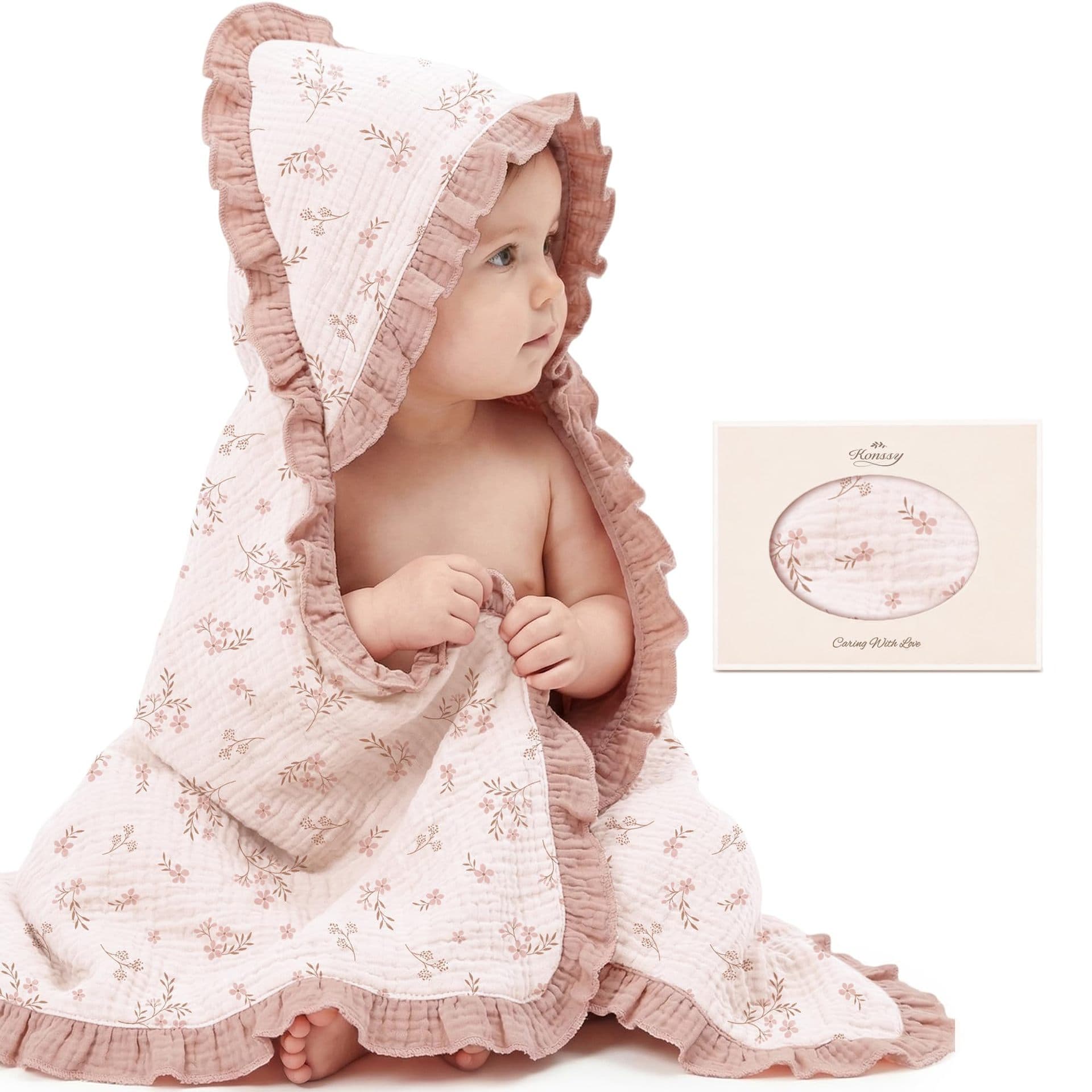 Muslin Double-Layer Cute Bamboo Cotton Swaddle, Gauze Baby Ruffle Blanket, Newborn Delivery Room Swaddle