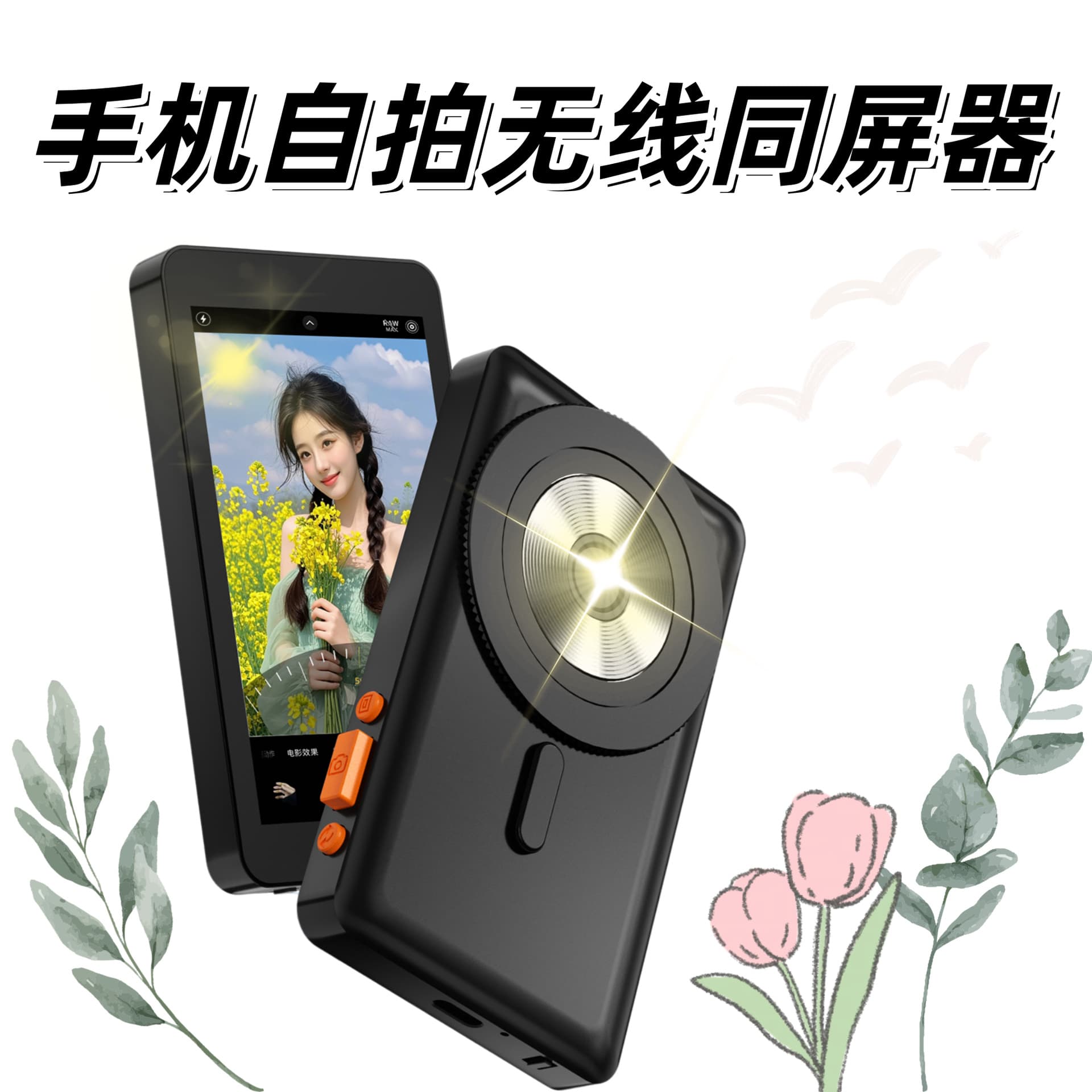 Phone Selfie Screen Mirroring Rear Display Zoom Live Streaming Video Recording Real-Time Screen Mirroring HD
