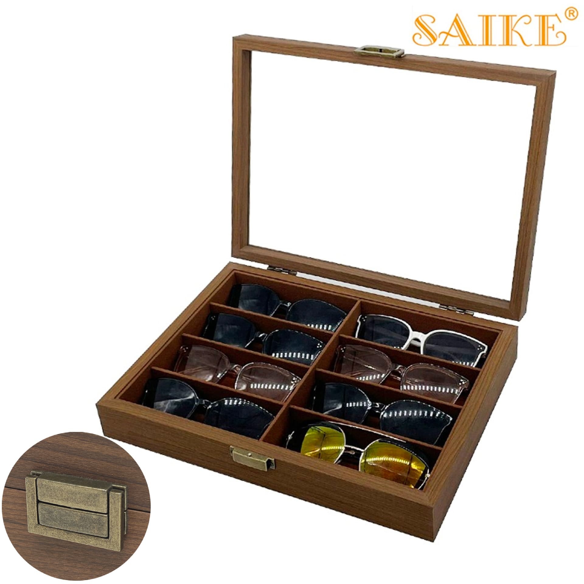 [Retro Version] Black Walnut Wooden 8-bit Glasses Storage Collection Display Box 8-bit Sunglasses Sunglasses Storage Box