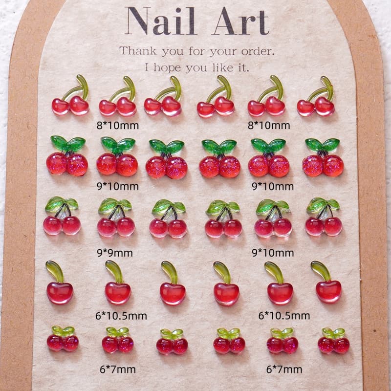 Summer New Cherry Cartoon Nail Art Accessories 3D Cherry Nail Decorations Ice-Transparent DIY Materials Small Accessories