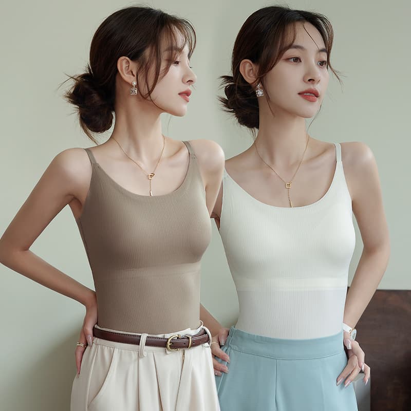 Seamless Camisole Backless Vest Bra Top Integrated Outerwear Inner Wear Long Top with Pads Lining Backless Top Women