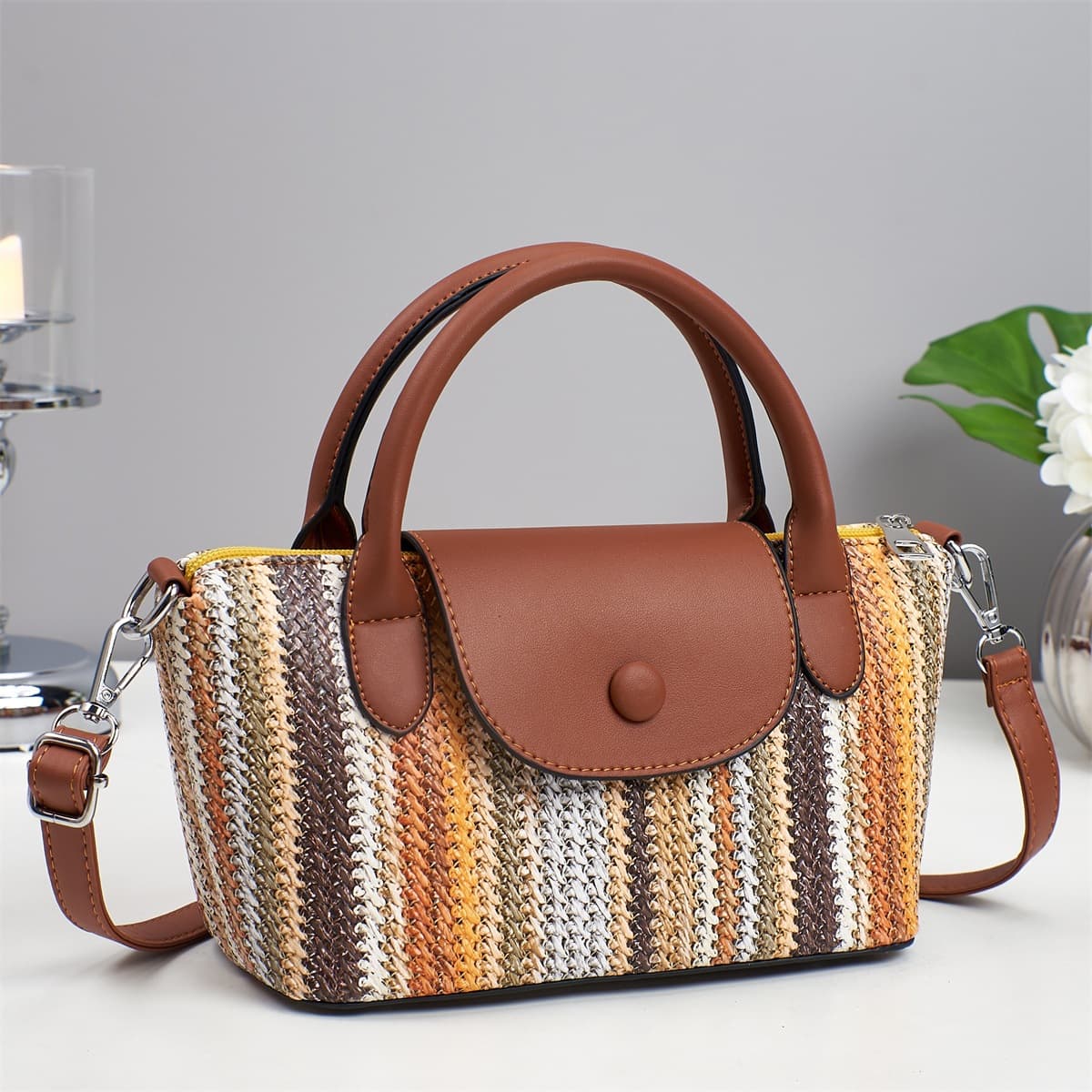 2025 Summer New Cross-Border Casual Bag, Stylish Women's Bag, Striped Large Capacity Fashion Shoulder Crossbody Underarm Bag