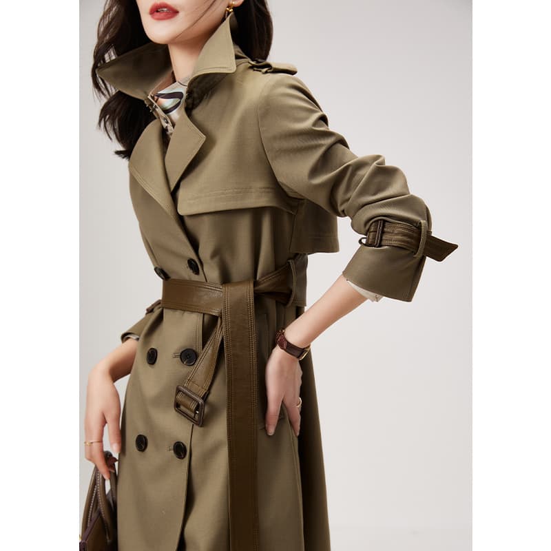 New spring and autumn coats for women, mid-length windbreakers for women, 2026 spring waist-cinching quality coats, fashionable khaki