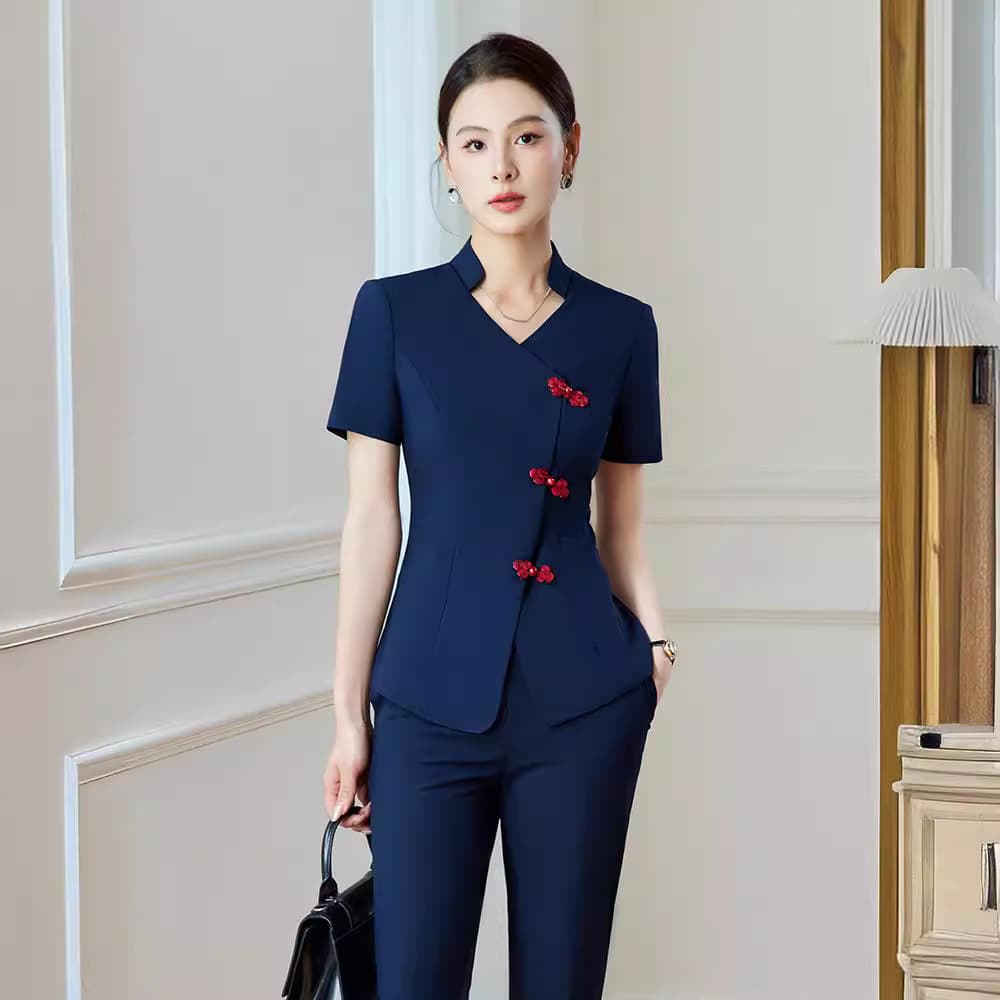 2024 New Chinese Style Business Suit for Women Summer Jewelry Store Hotel Front Desk Sales Department Work Clothes for Women