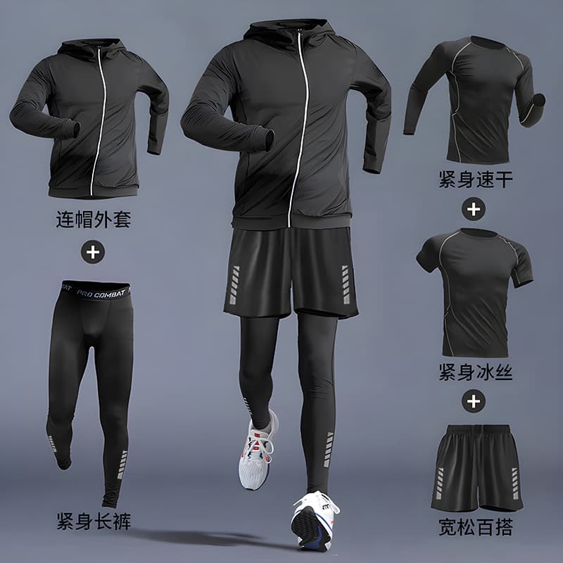 Men's Sportswear Set for Running, Gym, Summer Ice Silk Quick-Dry Tight Fit Gear for Morning Training and Cycling