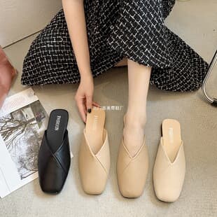 Flat Square-Toe Mule Slippers 2023 Women's Flat Heel Semi-Open Toe Sandals New Adult Ins