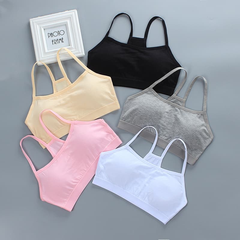Girls' bra, camisole, cotton strapless bra, summer thin style, solid color, girls' bandeau top, 15 years old