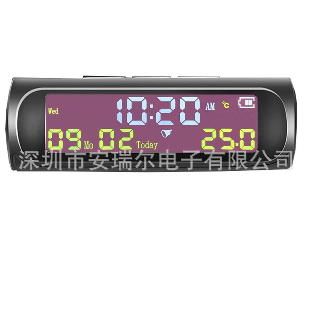 Solar-Powered Automatic Car Clock with Built-in Thermometer, Multi-Function Timepiece