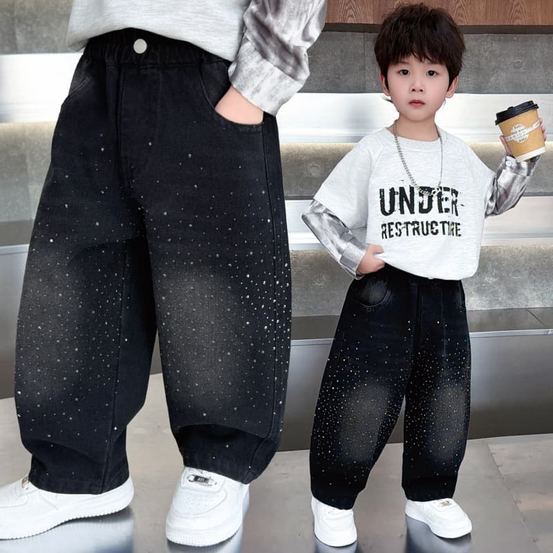 Korean Style Boys' Jeans Spring and Autumn Children's Wide-Leg Pants 2026 New Model Baby Pants Cool Stylish Little Boy Long Pants Trendy