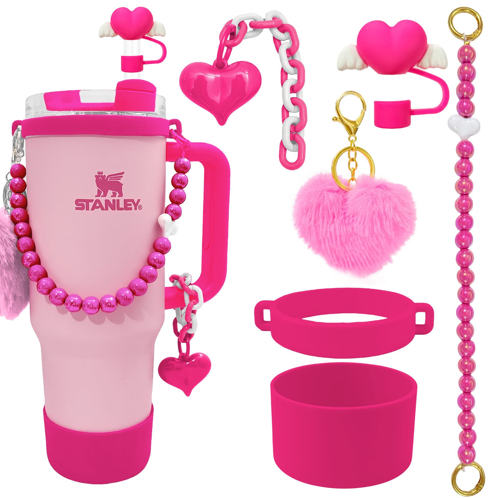 Stanley Cup Set Straw Cap Cup Cover Cup Chain Pendant Plush Drop Cup Holder Special Accessories Handle Lanyard