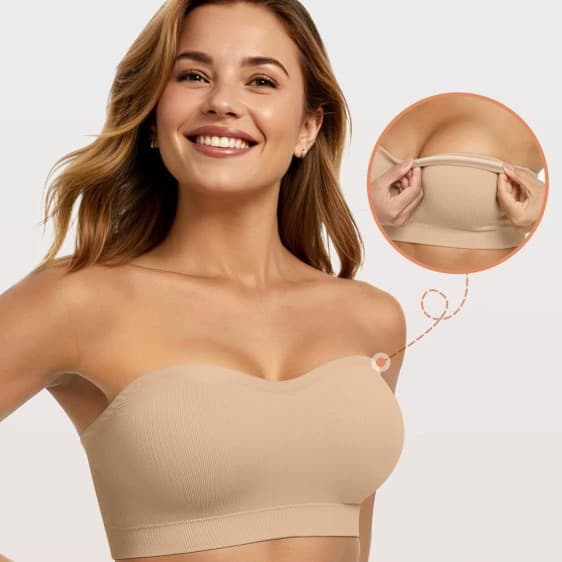 Push Up Strapless Bras for Women Supportive Bandeau Bra Non