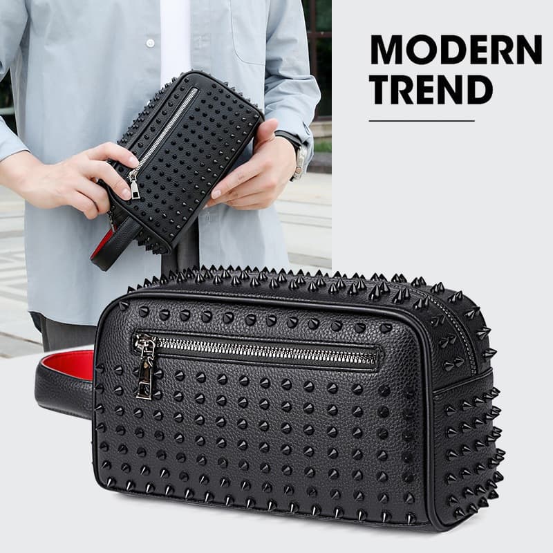 Rivet Handbag Men's PU Handbag Simple Fashion Youth Versatile Contrast Color Bag Punk Street Trend