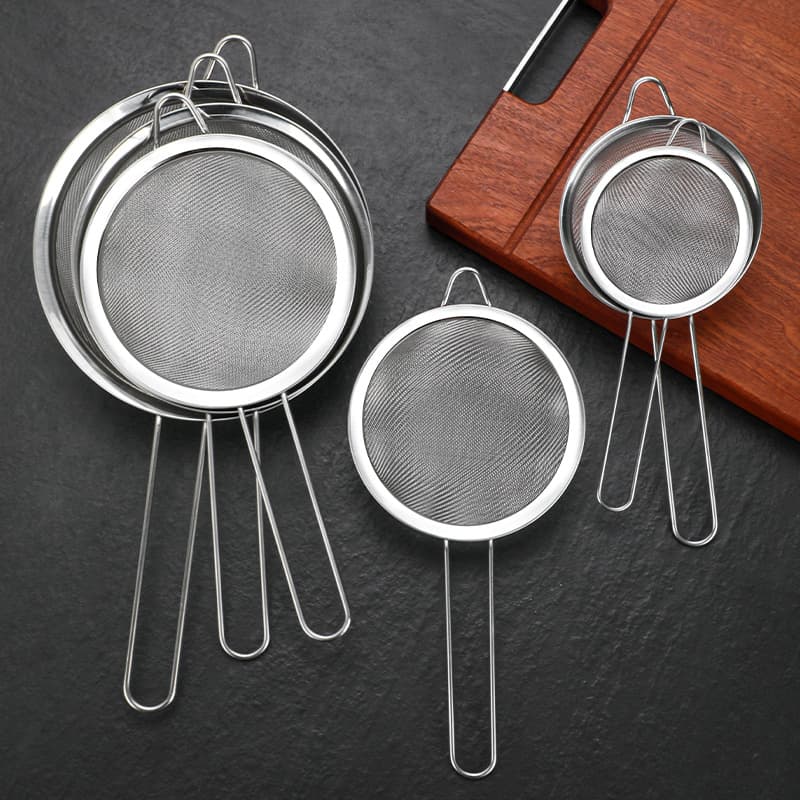 Home Flour Sieve, Stainless Steel Pointed Ear Mesh Strainer, Ultra-Fine Baking Tool, Round Filter Screen