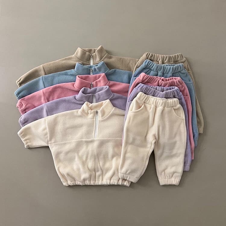 Spring and autumn baby double-sided velvet stand-up collar sports suit baby winter plus velvet suit baby outer wear two-piece set