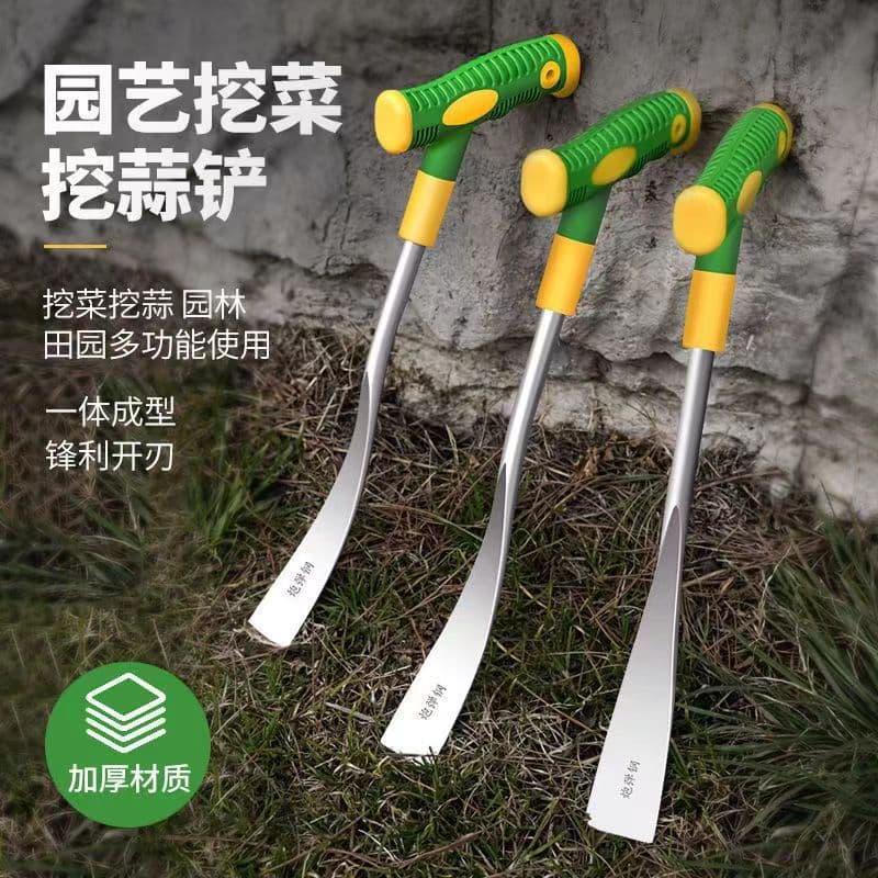 Linyi factory garlic shovel 3-point shovel stainless steel vegetable shovel two-color handle agricultural shepherd's purse shovel for digging wild vegetables
