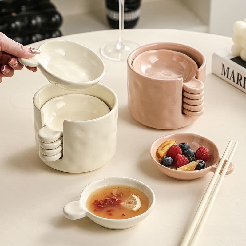 Cream flavored dish with storage set can hold chopsticks, thickened high-temperature resistant ceramic sauce dish, dipping sauce dish for delivery