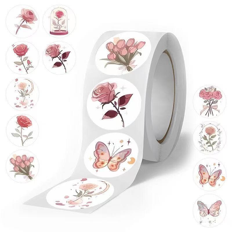 Retro romantic rose sticker sealing sticker small ticket round sealing sticker stationery rose material cheap decorative sticker
