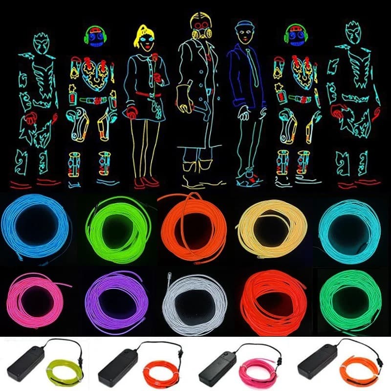 2.8mm EL Cold Light Wire with Iron Wire for DIY, Flexible Bending, Full-Length Glow, Plastic Rainbow Night Light