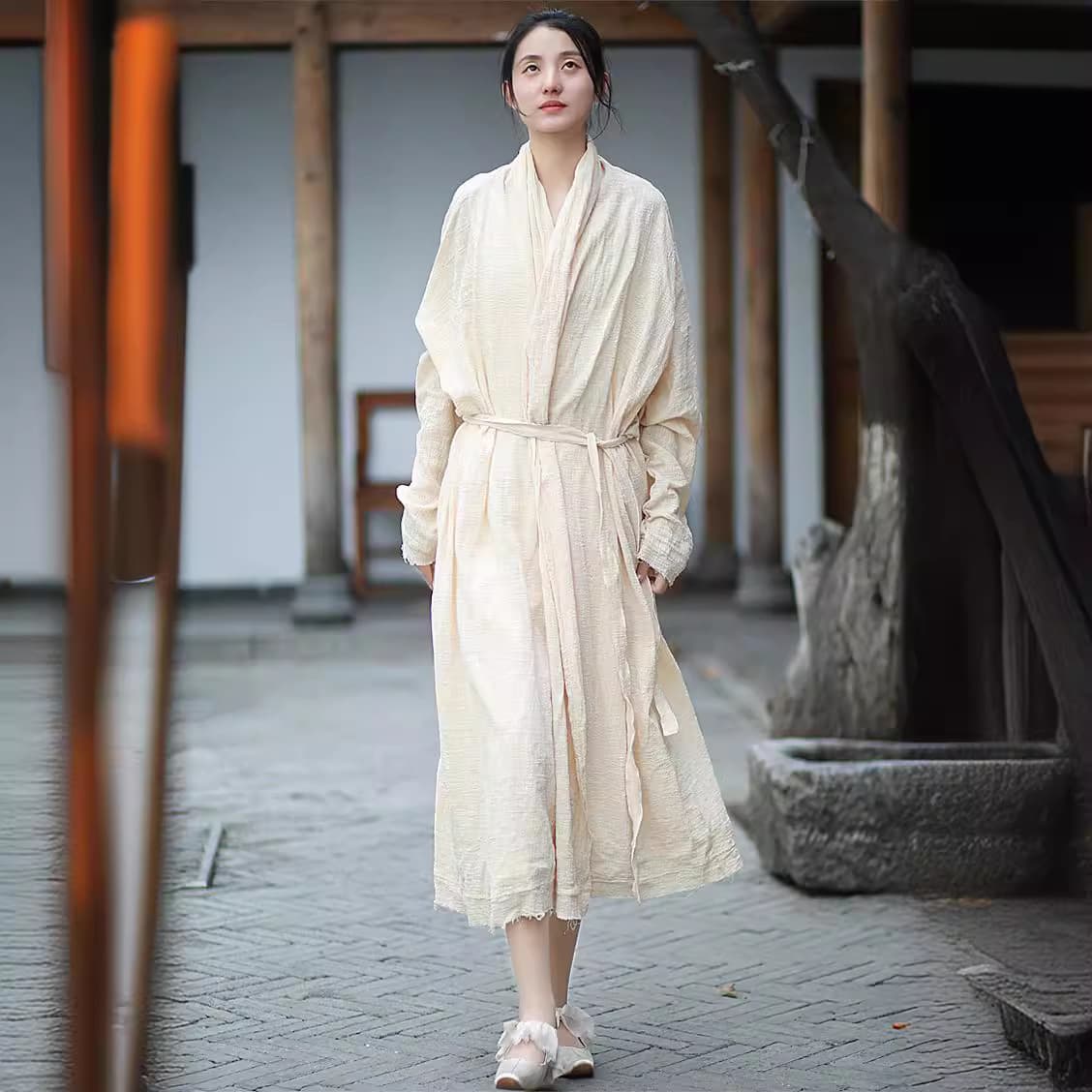 New Handmade Retro Artistic Zen Open-Front Cardigan with Belt, Cool New Chinese Style Sun Protection, 4 Colors