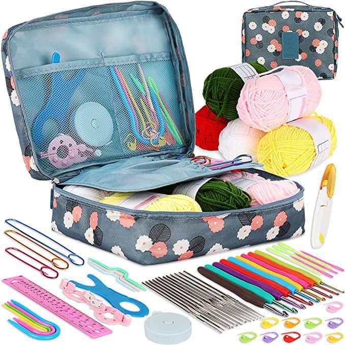 59-Piece Crochet Hook Set DIY Beginner Crochet Kit Portable Yarn Knitting Tools