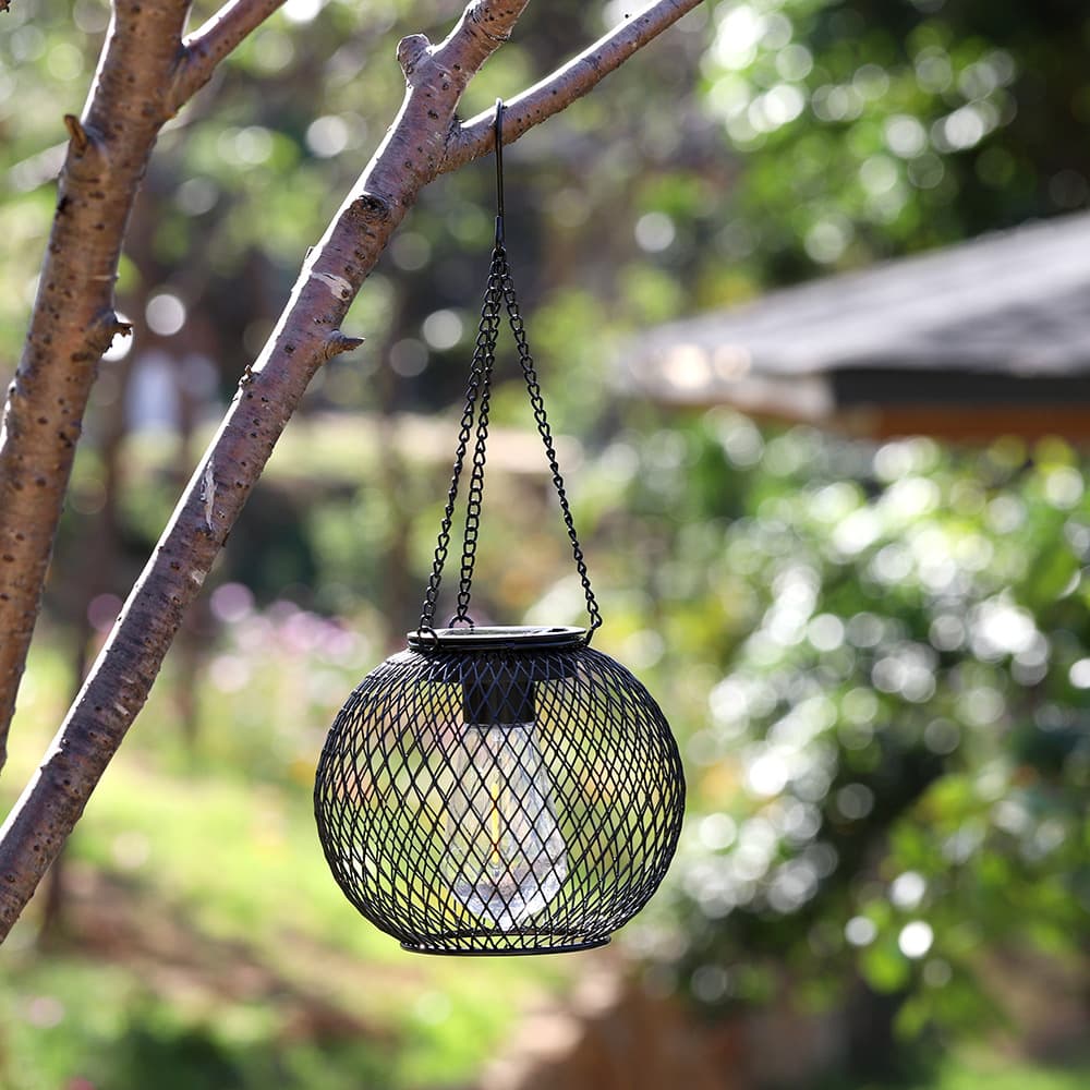 Amazon Solar Iron Tennis Lantern Light Retro Net Pendant Light Outdoor Garden Courtyard Decoration Hollow Lantern