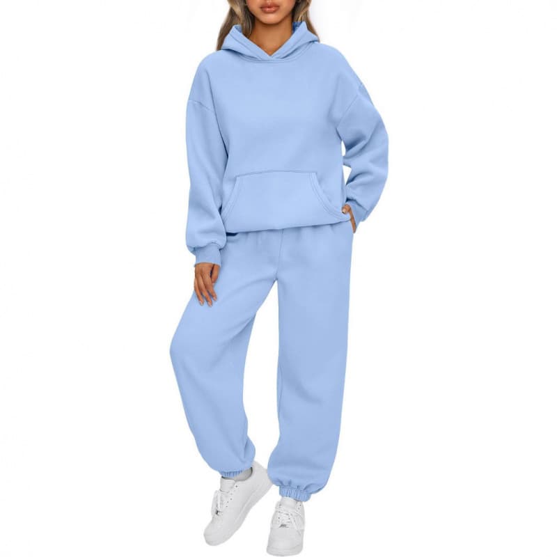 European and American Export Autumn/Winter Hoodie Drop Shoulder Sleeve Amazon Women's 2-Piece Set Hooded Sweatshirt Jogger Pants Set