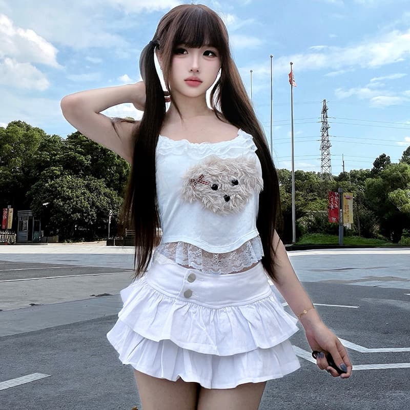 6689# Summer Hot Girl American High-Waist Slim-Fit Denim Half Skirt, Layered Cake Skirt, Fluffy JK Skirt, Ruffle Hem Skirt for Women