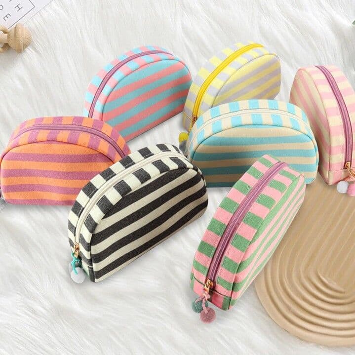 New Striped Shell Cosmetic Bag Portable Toiletry Organizer Small Travel Toiletry Bag Large Capacity