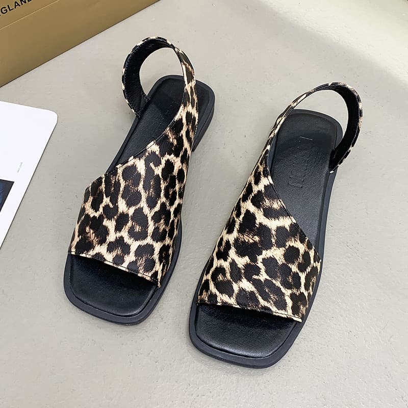 Women's Flat Casual Slide Sandals 2024 New Style Open-Toe Square Heel Square Toe Roman Sandals for Outdoor Wear, Plus Size
