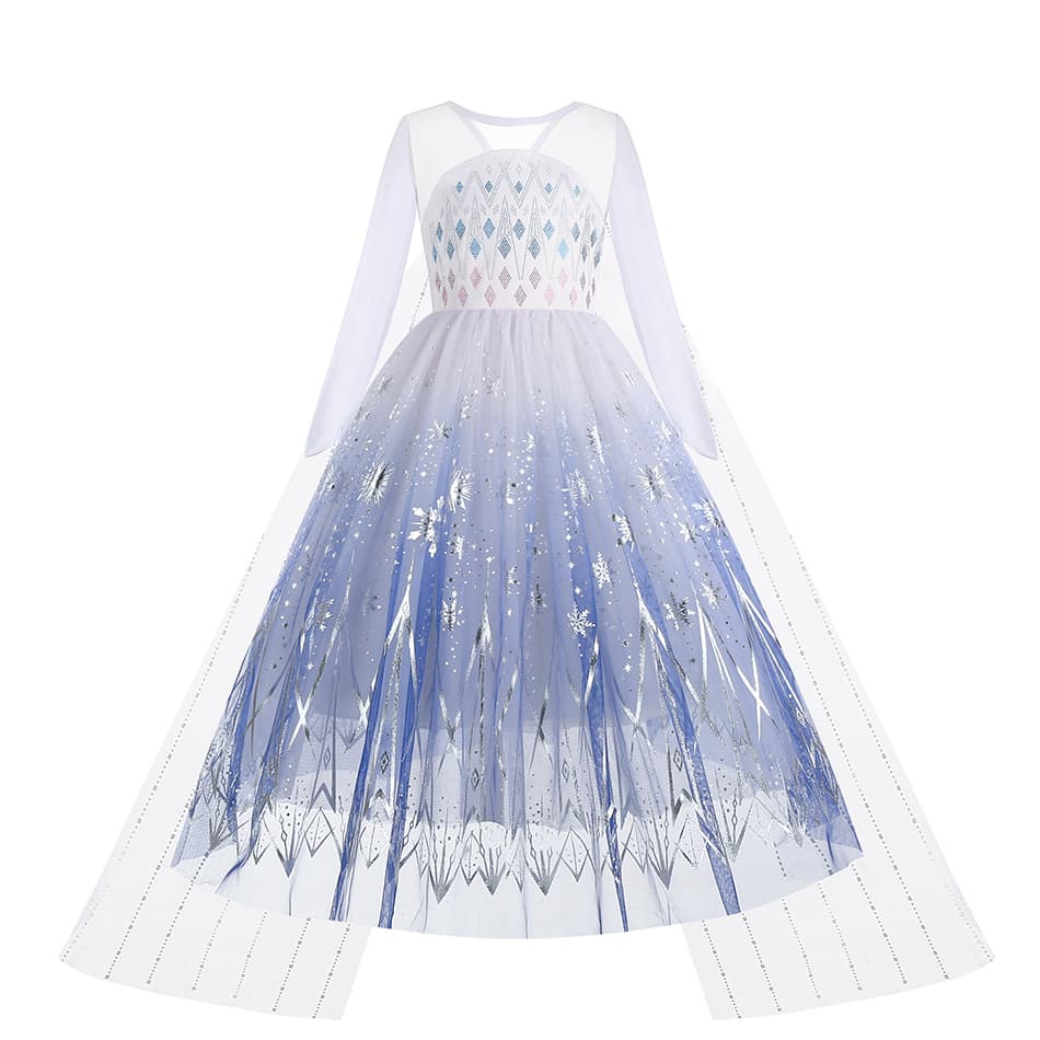 Ice and Snow 2 Elsa Princess Dress Elsa White Long Sleeve Elsa Dress Children's Clothing Girls Birthday Performance Clothes