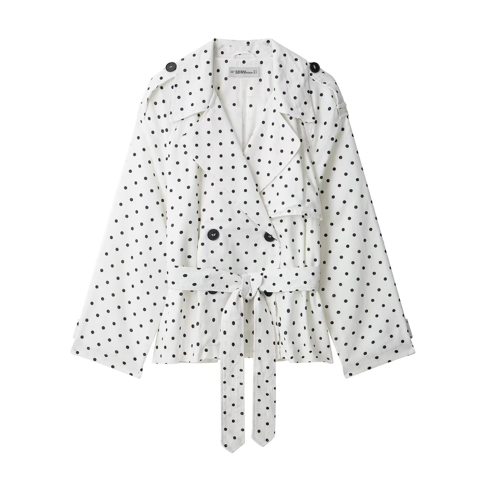 Cross-border European and American Women's Fashion AliExpress Bestseller Stylish High-end Long-sleeve Lapel Polka Dot Trench Coat Jacket
