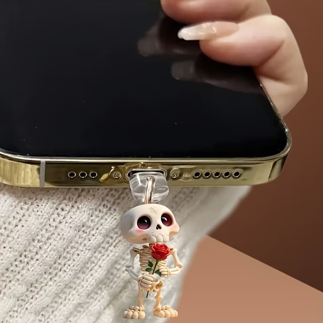 2D Exquisite Rose Skull Design - Acrylic Phone Dust Plug - Compatible with Ty