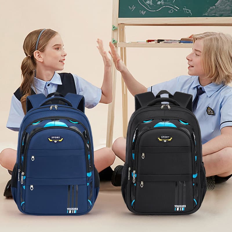 Elementary School Backpack for Boys, Simple, Water-Resistant, Multi-Compartment, Large Capacity, for Grades 3-6 and Middle School Students