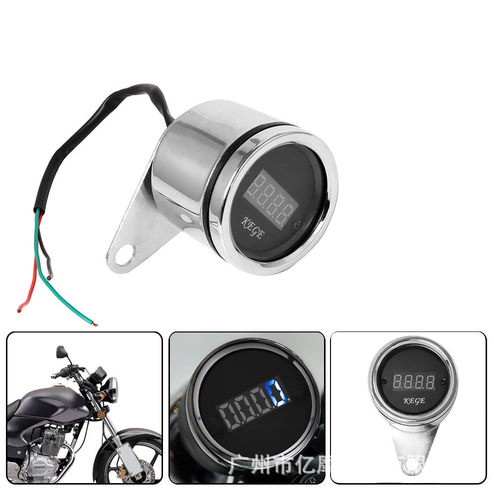 Retro Modified Universal Motorcycle 4-Digit LED Digital Tachometer, High-Quality Plated Shell