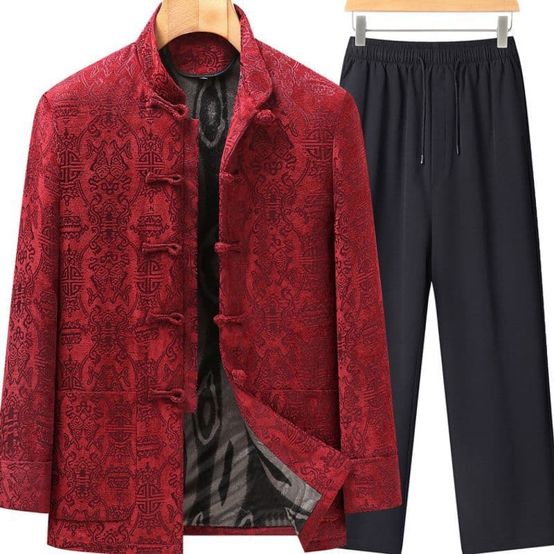 2025 New Chinese Style Tang Suit Jacket for Middle-Aged and Elderly Men, Dad's Zhongshan Suit, Spring and Autumn Outerwear, Elderly Hanfu Set