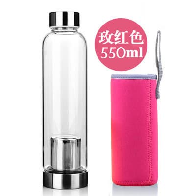 Factory Direct Sports Water Bottle with Tea Infuser, Glass Cup, Fashionable Tea Cup, Customizable Logo, with Insulated Silicone Sleeve