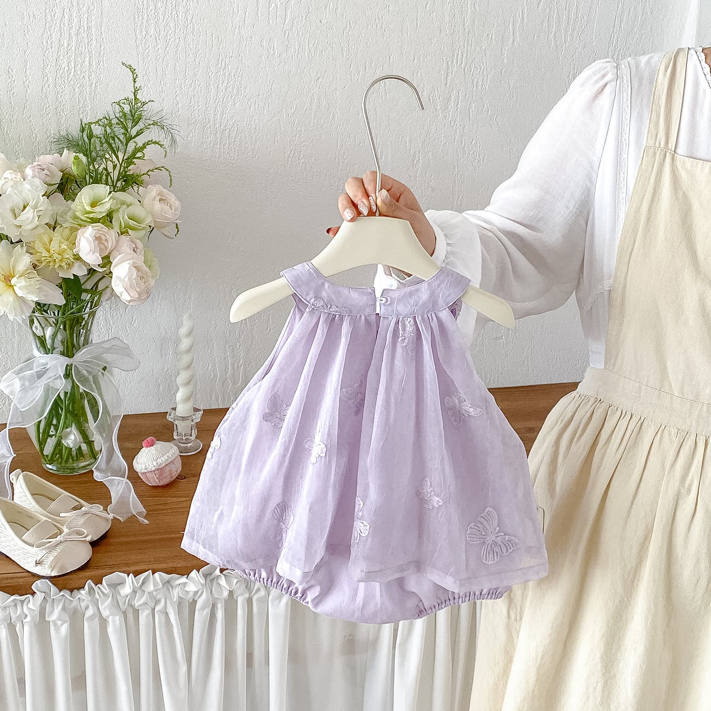 Dianxi Baby Girls Korean Style 3D Floral Hacci Dress Summer New Sweet Butterfly Embroidered Vest Dress