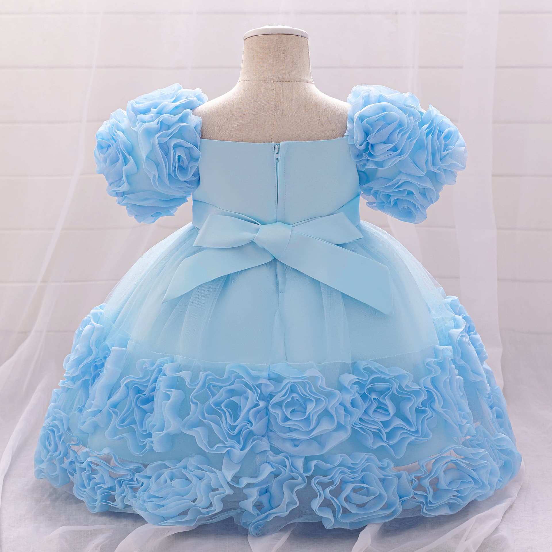 Amazon New Baby Toddler Girls Dress Sequin Puff Sleeve Princess Dress 3D Applique Tulle Tutu Dress