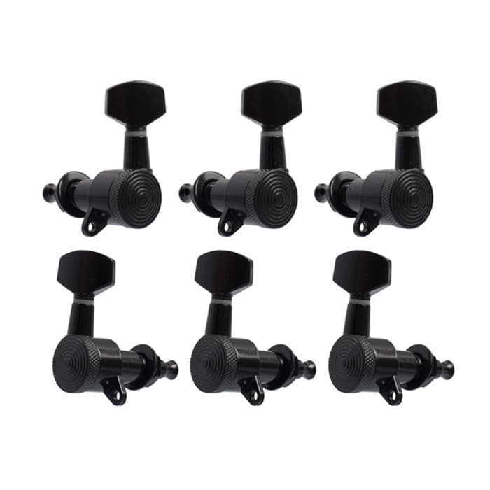 Black Small Square Head Locking Button Threaded Fully Enclosed Electric Guitar Tuning Pegs 6R Thread Long Pin String Lock