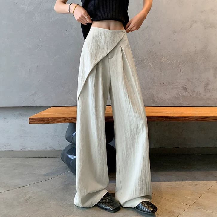 Lyocell Tencel Linen Pants Women Faux Two-Piece 2025 Summer Lightweight Breathable Straight-Leg Pants Drape Wide-Leg Pants