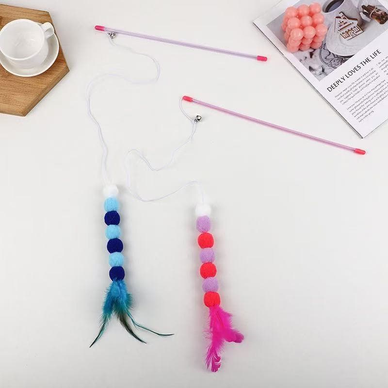 Plush Fairy Cat Teaser Wand Cat Toy Plush Ball with Feathers and Bell Cat Pet Supplies Manufacturer Wind Cat