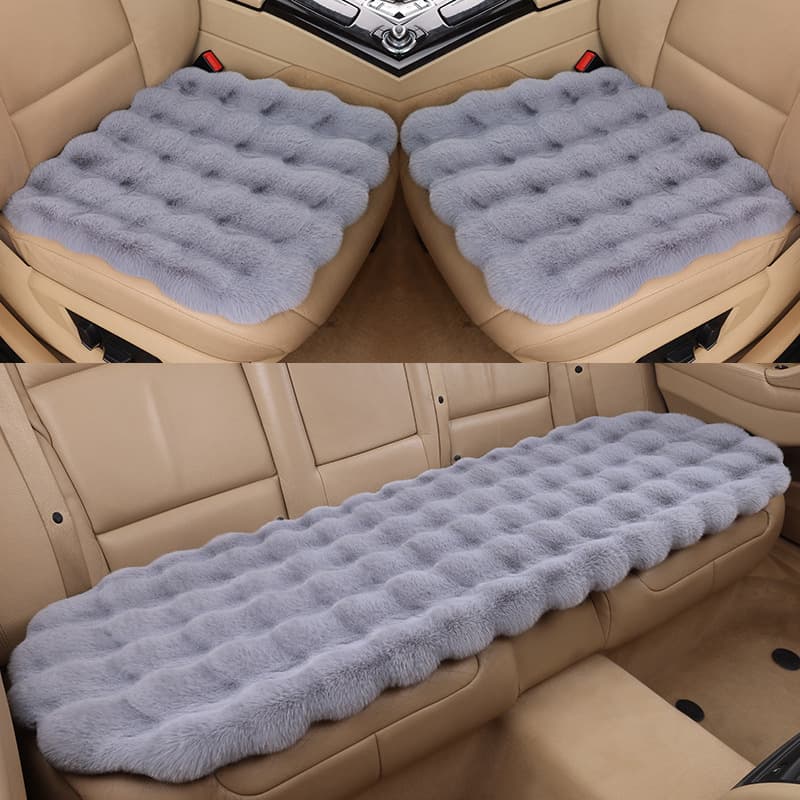 Temu Amazon Car Seat Covers Winter New Bubble Plush Car Cushion Rabbit Fur No Backrest Three-Piece Set