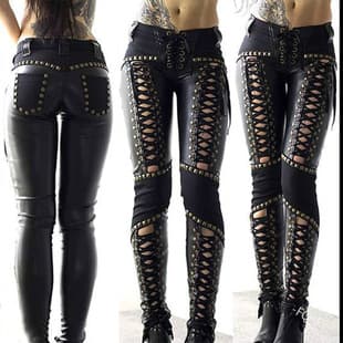 Europe and America Amazon 2020 New Faux Leather Pencil Legging, Slim Fit, Tied, Solid Color, Sexy Base Layer Pants for Women