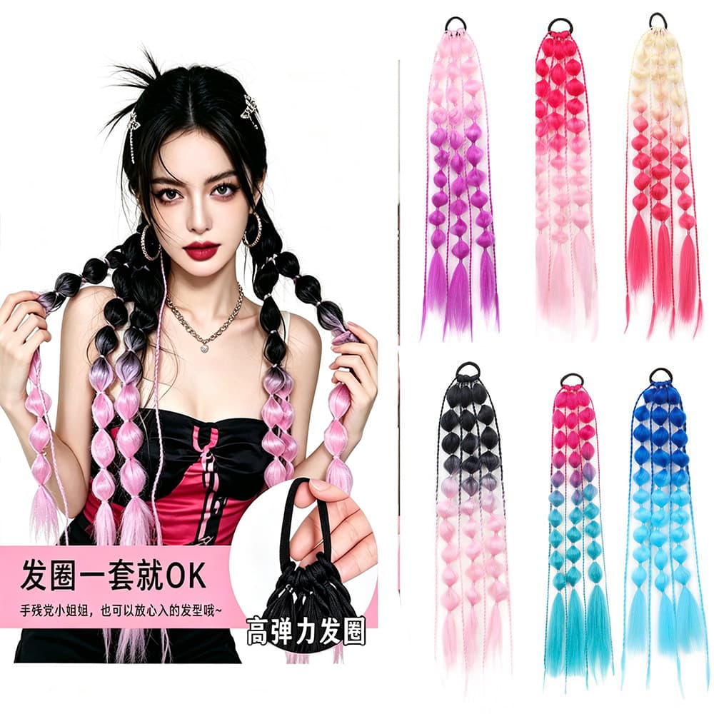 Fashionable Large Braid Bubble Tail Women's Hair Style Handcrafted Twist Braid Christmas Edition Fake Tail Hair Mechanism Process