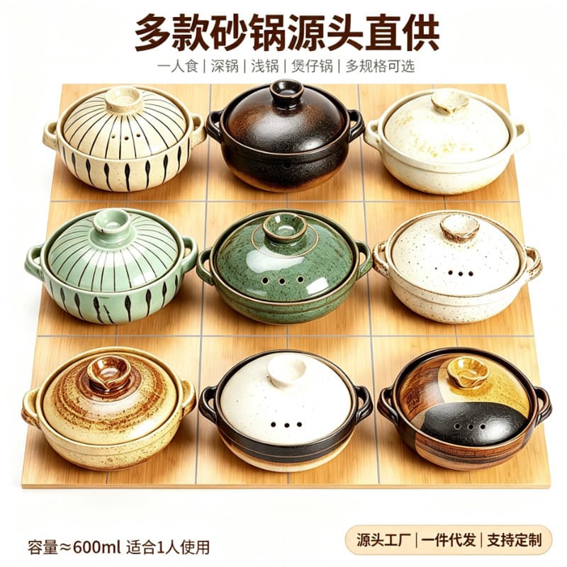 Japanese-style 3-liter large earthen pot, various double-ear casseroles with lids, multi-specification commercial hot pot restaurants, Korean and Chinese restaurants