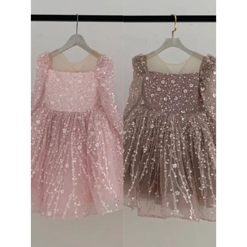Girl's First Birthday Dress French Style New Long Sleeve Sparkly Sequins Baby Tutu Birthday Princess Dress Factory Direct