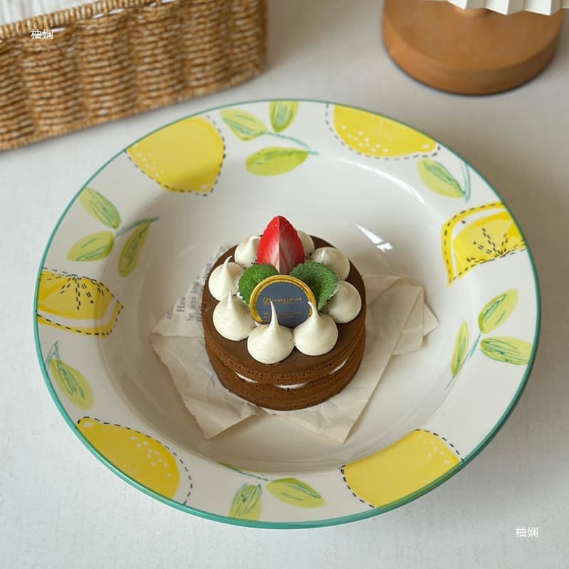 [Literary and Fresh] Hand-painted Lemon Ceramic Plate Creative Home Dish Plate Breakfast Dessert Plate Pasta Plate Gift Box